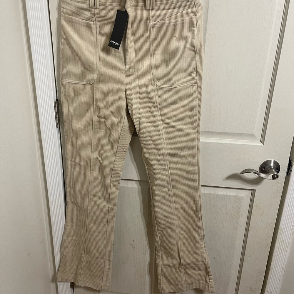 Womens Nasty Gal Panelled Cut Corduroy Flared Pants Cream‎ Colored size 6